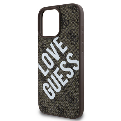 Apple iPhone 16 Pro Kılıf Guess Orjinal Lisanslı Big Love Guess Kapak Kahverengi