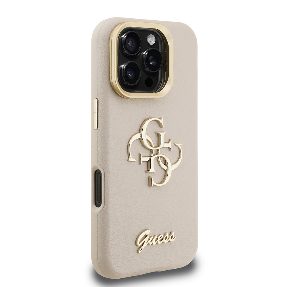 Apple iPhone 16 Pro Kılıf Guess Orjinal Lisanslı Grained Yazı Logolu Kamera Standlı Kapak Siyah