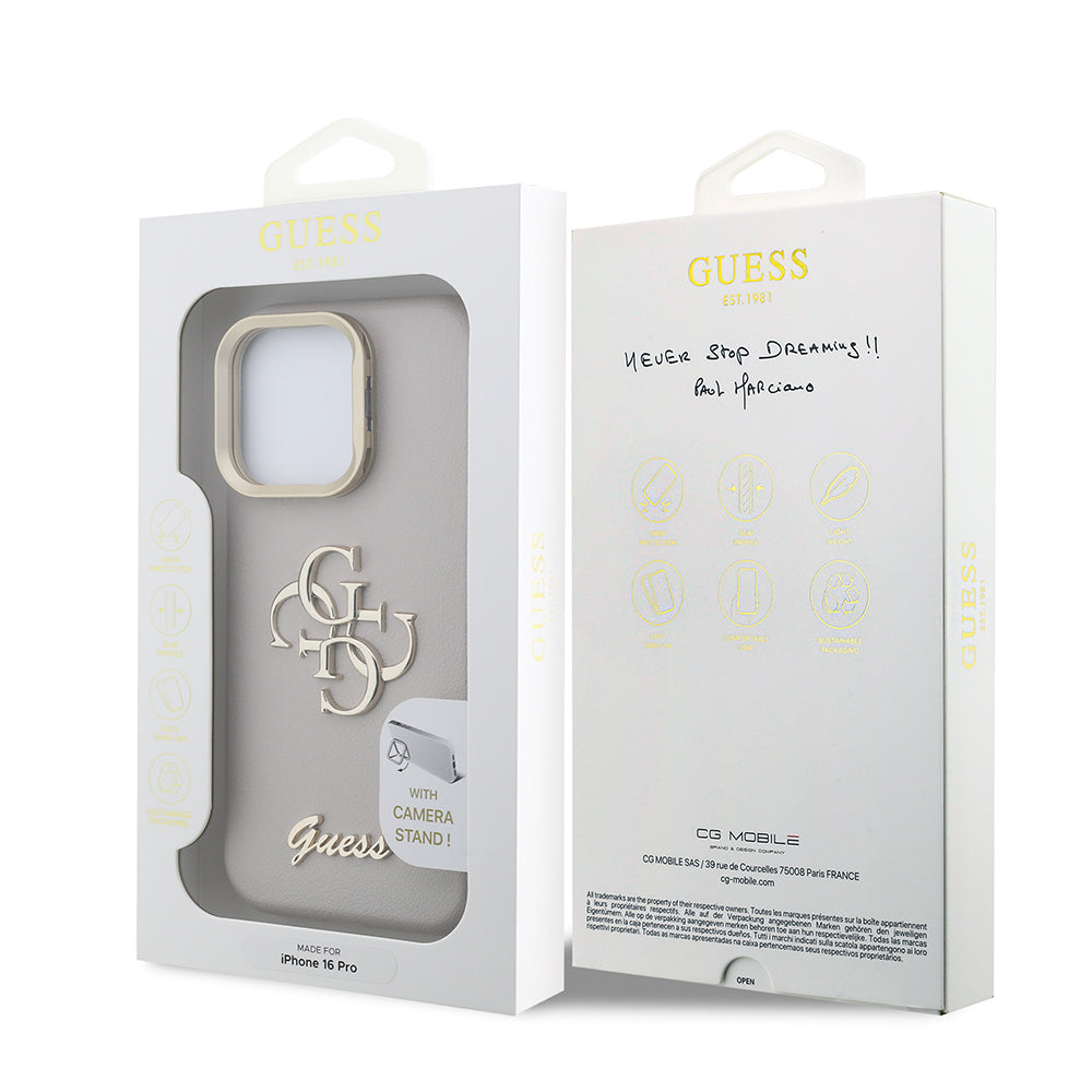 Apple iPhone 16 Pro Kılıf Guess Orjinal Lisanslı Grained Yazı Logolu Kamera Standlı Kapak Pembe