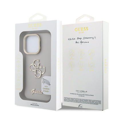 Apple iPhone 16 Pro Kılıf Guess Orjinal Lisanslı Grained Yazı Logolu Kamera Standlı Kapak Pembe