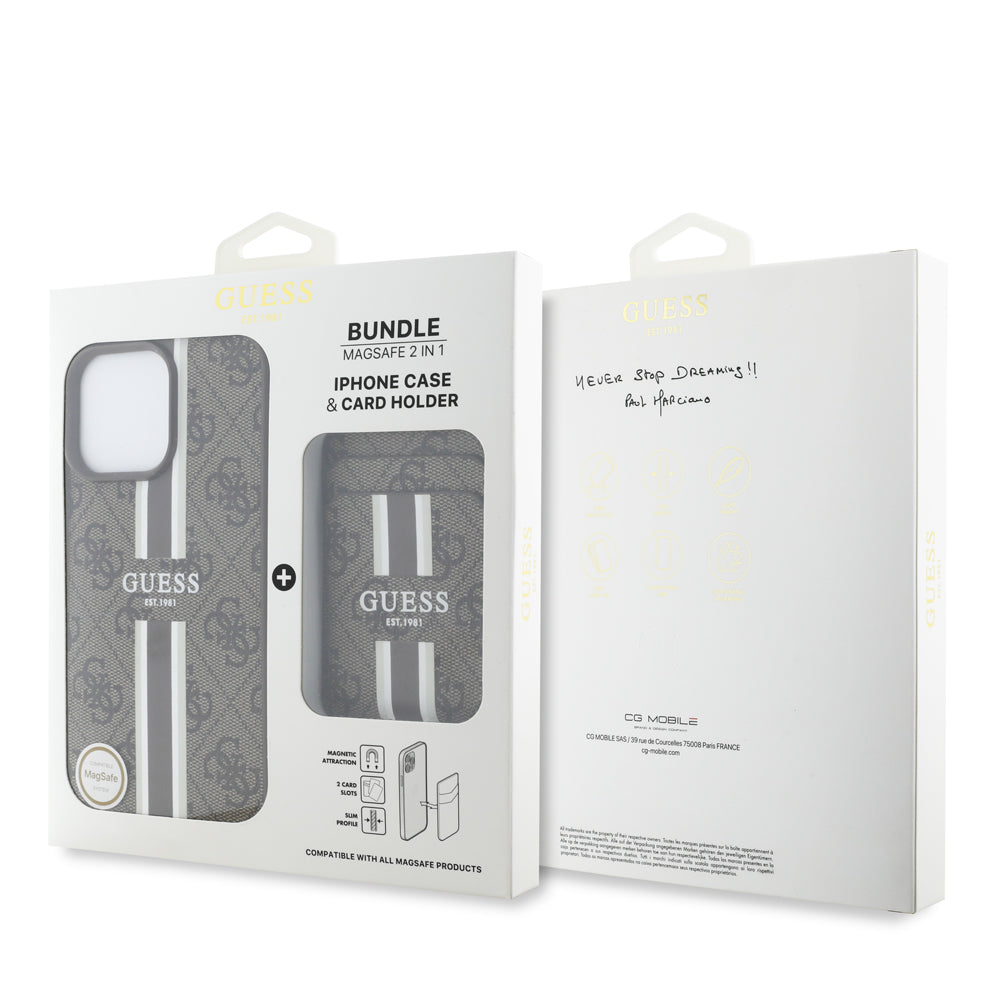 Apple iPhone 16 Pro Kılıf Guess Orjinal Lisanslı M-safe Şarj Özellikli 4G Desenli Çizgili Kartlıklı Kapak Siyah