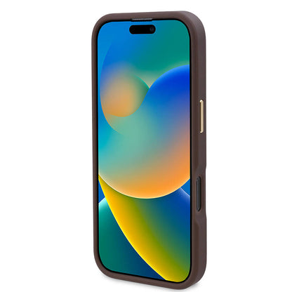 Apple iPhone 16 Pro Kılıf Guess Orjinal Lisanslı M-safe Şarj Özellikli 4G Desenli PU Metal Plaka Klasik Logolu Kapak Pembe