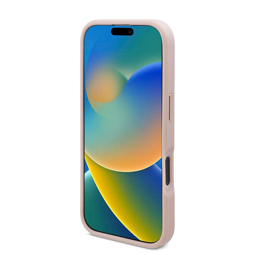 Apple iPhone 16 Pro Kılıf Guess Orjinal Lisanslı M-safe Şarj Özellikli 4G Desenli PU Metal Plaka Klasik Logolu Kapak Pembe