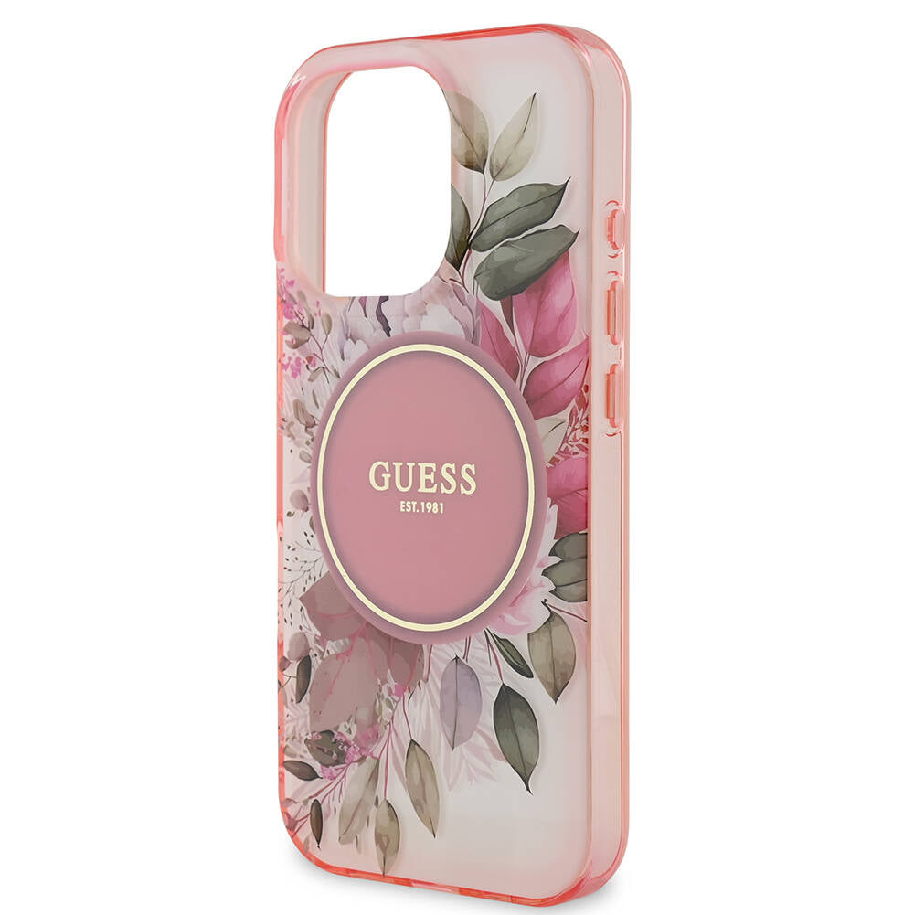 Apple iPhone 16 Pro Kılıf Guess Orjinal Lisanslı M-safe Şarj Özellikli Flower Tonal Circle Kapak Pembe