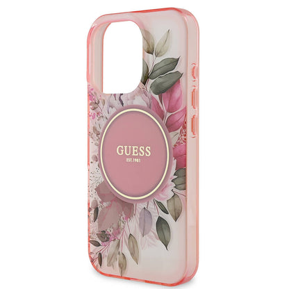 Apple iPhone 16 Pro Kılıf Guess Orjinal Lisanslı M-safe Şarj Özellikli Flower Tonal Circle Kapak Pembe