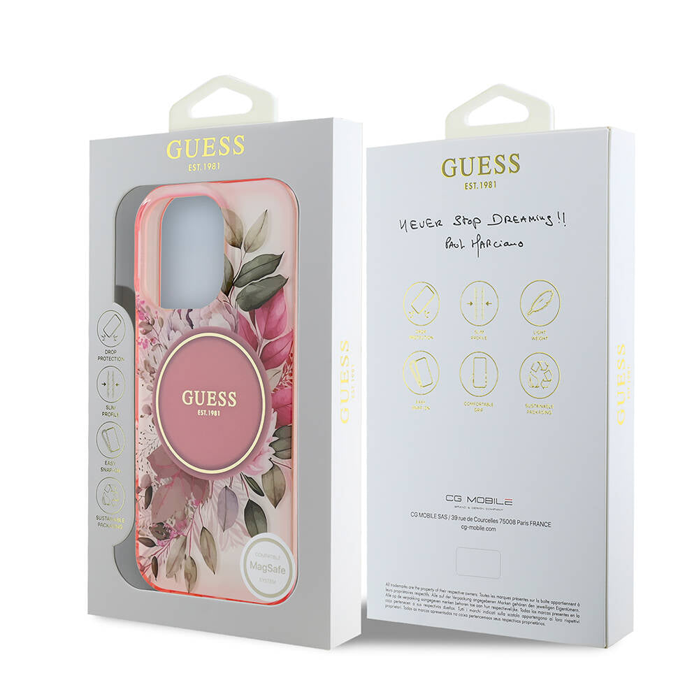 Apple iPhone 16 Pro Kılıf Guess Orjinal Lisanslı M-safe Şarj Özellikli Flower Tonal Circle Kapak Mor