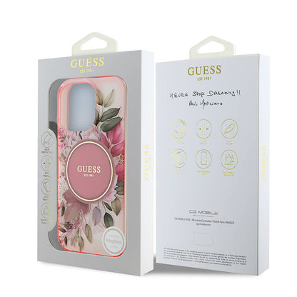 Apple iPhone 16 Pro Kılıf Guess Orjinal Lisanslı M-safe Şarj Özellikli Flower Tonal Circle Kapak Mor