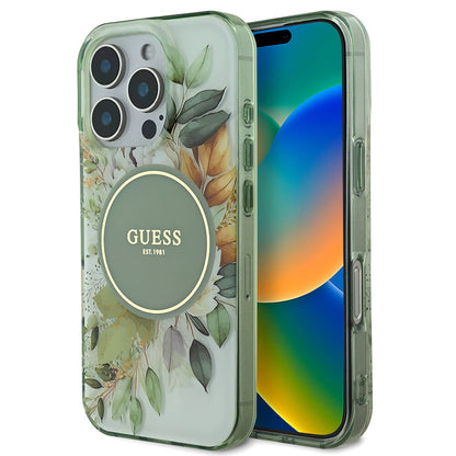 Apple iPhone 16 Pro Kılıf Guess Orjinal Lisanslı M-safe Şarj Özellikli Flower Tonal Circle Kapak Mor