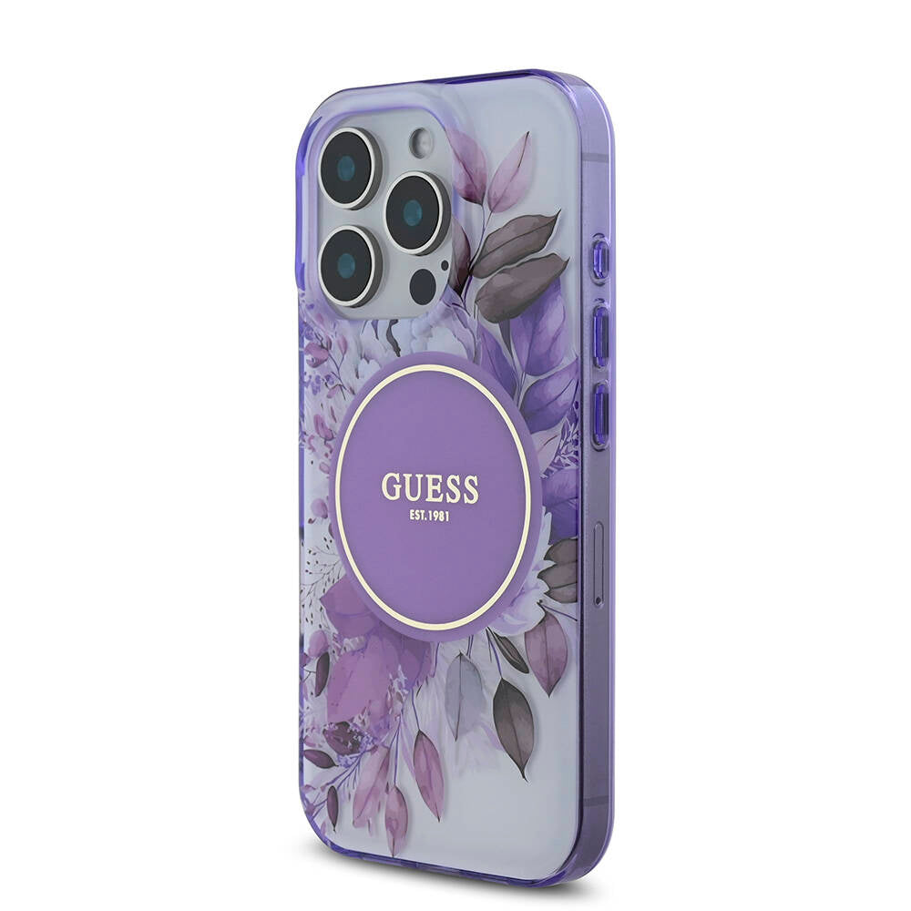 Apple iPhone 16 Pro Kılıf Guess Orjinal Lisanslı M-safe Şarj Özellikli Flower Tonal Circle Kapak Yeşil