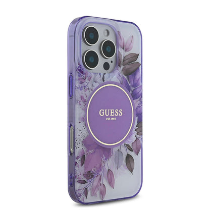 Apple iPhone 16 Pro Kılıf Guess Orjinal Lisanslı M-safe Şarj Özellikli Flower Tonal Circle Kapak Pembe