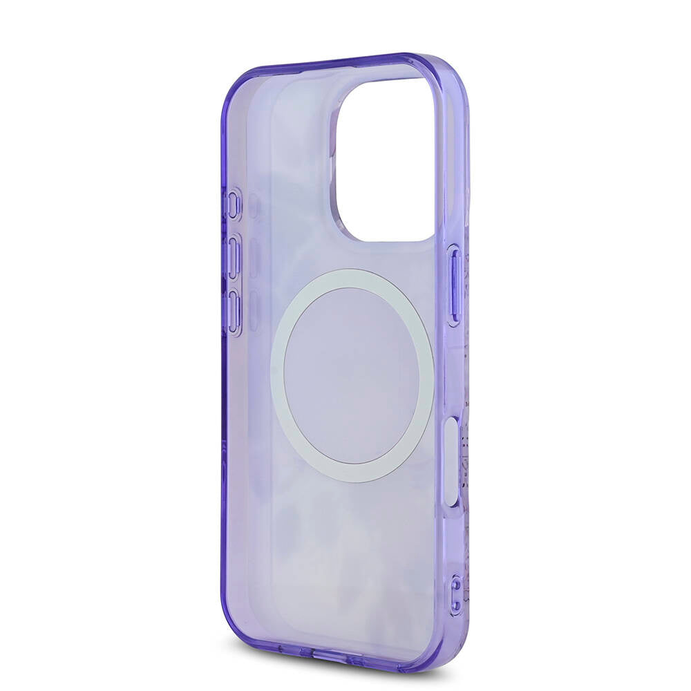 Apple iPhone 16 Pro Kılıf Guess Orjinal Lisanslı M-safe Şarj Özellikli Flower Tonal Circle Kapak Mor