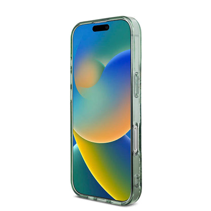 Apple iPhone 16 Pro Kılıf Guess Orjinal Lisanslı M-safe Şarj Özellikli IML Baskılı Çiçek İnci Bileklikli Kapak Yeşil