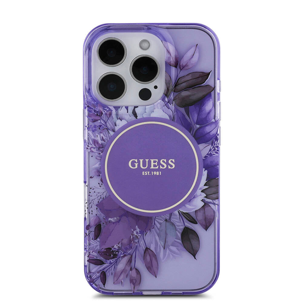 Apple iPhone 16 Pro Kılıf Guess Orjinal Lisanslı M-safe Şarj Özellikli IML Baskılı Çiçek İnci Bileklikli Kapak Yeşil