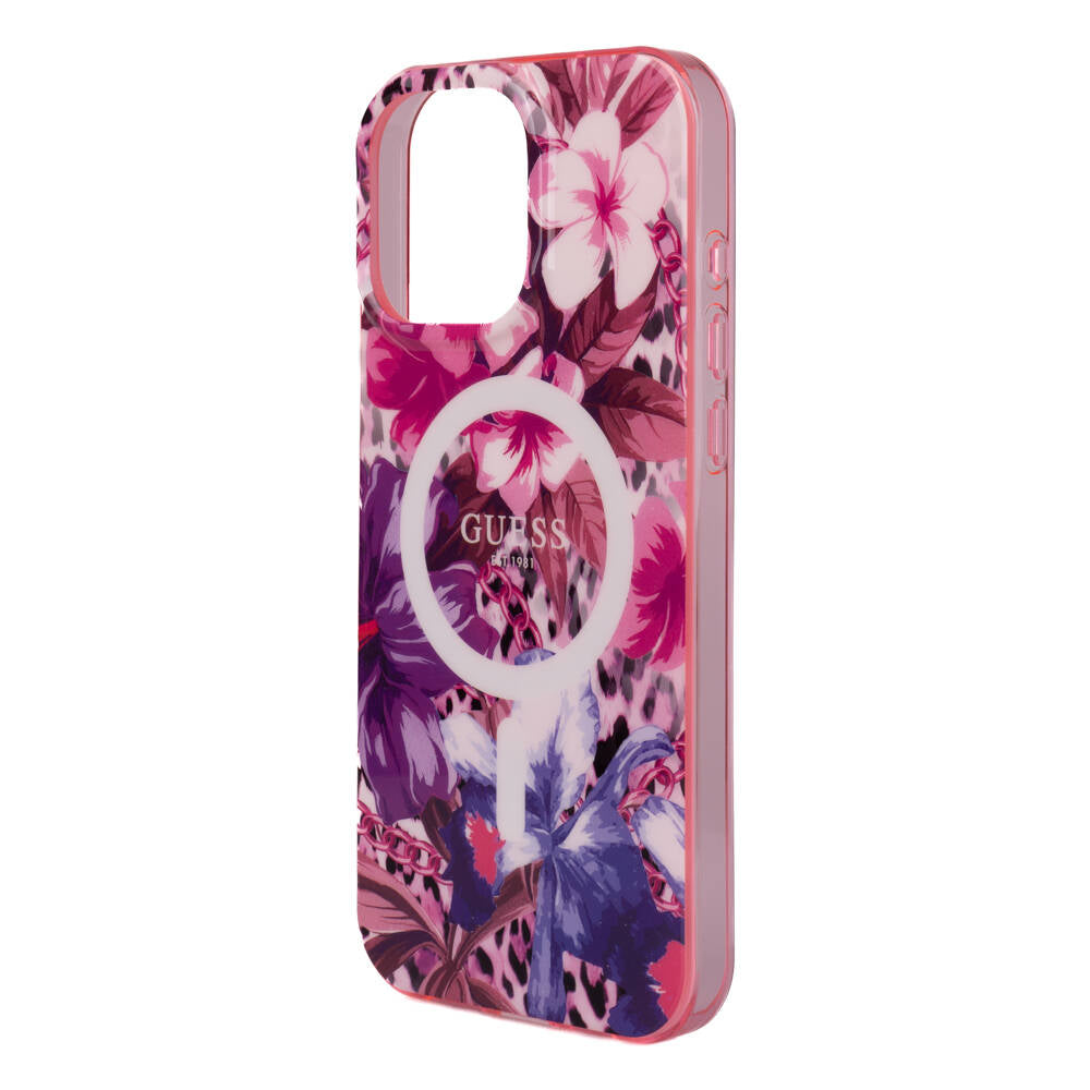 Apple iPhone 16 Pro Kılıf Guess Orjinal Lisanslı M-safe Şarj Özellikli IML Baskılı Jungle Ring Kapak Yeşil