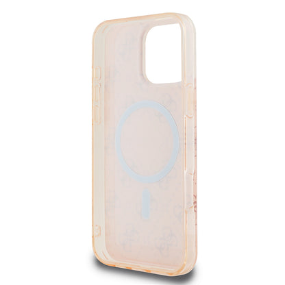 Apple iPhone 16 Pro Kılıf Guess Orjinal Lisanslı M-safe Şarj Özellikli IML Baskılı Klasik Logolu 4G Desenli Kapak Pembe