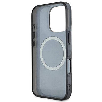 Apple iPhone 16 Pro Kılıf Guess Orjinal Lisanslı M-safe Şarj Özellikli IML Peony ve 4G Desenli Klasik Logolu Kapak Pembe