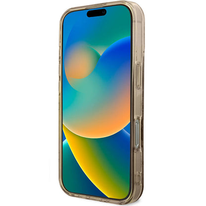 Apple iPhone 16 Pro Kılıf Guess Orjinal Lisanslı M-safe Şarj Özellikli IML Peony ve 4G Desenli Klasik Logolu Kapak Pembe