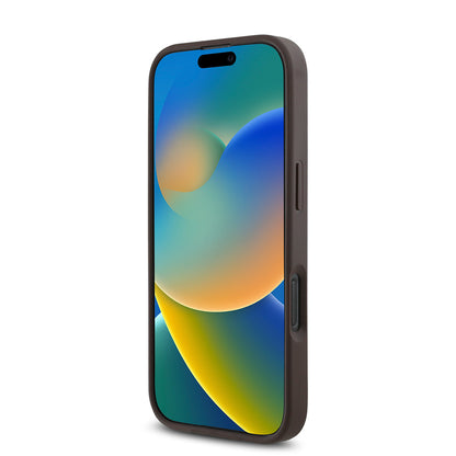 Apple iPhone 16 Pro Kılıf Guess Orjinal Lisanslı M-safe Şarj Özellikli PU Üçgen Logo 4G Desenli Kapak Kahverengi