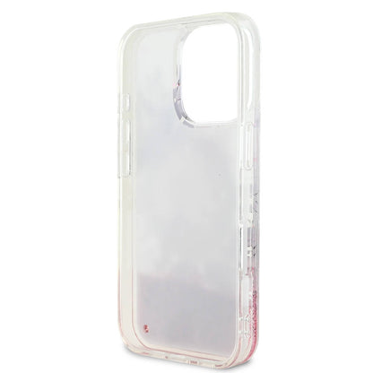 Apple iPhone 16 Pro Kılıf Guess Orjinal Lisanslı M-safe Şarj Özellikli Sıvılı Simli Çiçek Desenli Kapak Pembe