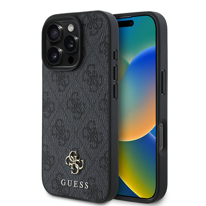 Apple iPhone 16 Pro Kılıf Guess Orjinal Lisanslı M-safe Şarj Özellikli Small 4G Classic Kapak Siyah