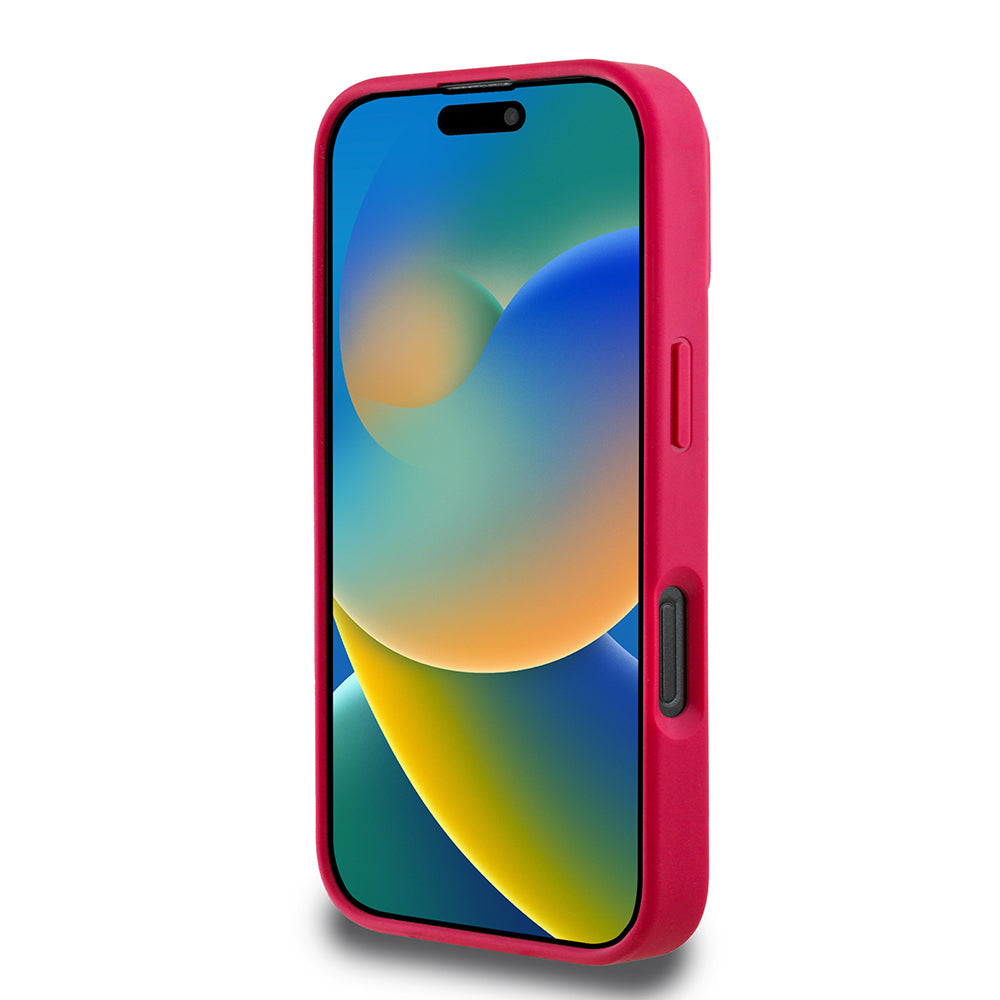 Apple iPhone 16 Pro Kılıf Guess Orjinal Lisanslı M-safe Şarj Özellikli Taneli Çiçek Tasarımlı Metal Yazı Logolu Kapak Kırmızı