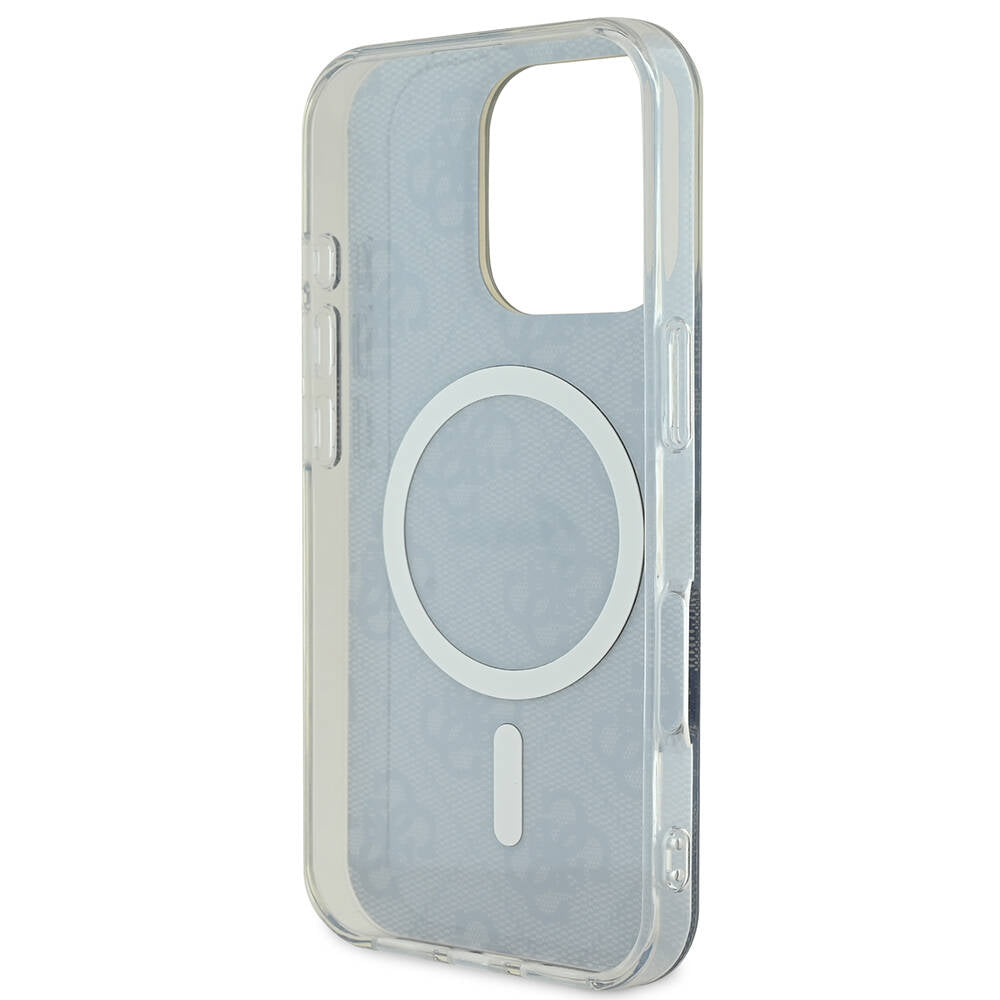 Apple iPhone 16 Pro Kılıf Guess Orjinal Lisanslı M-safe Şarj Özellikli Yazı Logolu 4G Desenli Kapak Siyah