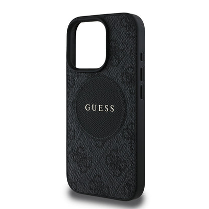 Apple iPhone 16 Pro Kılıf Guess Orjinal Lisanslı M-safe Şarj Özellikli Yazı Logolu Circle Classic Kapak Siyah