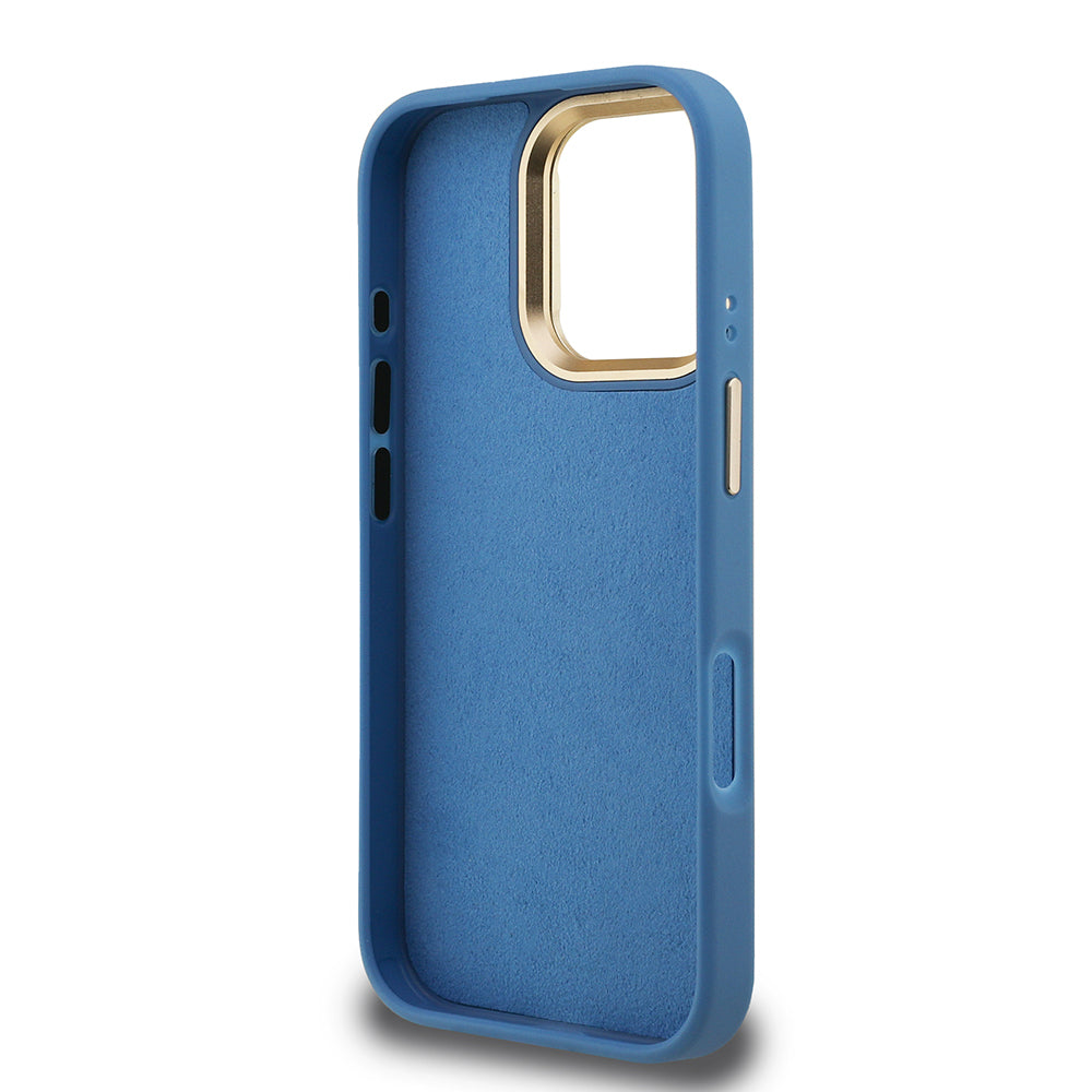 Apple iPhone 16 Pro Kılıf Guess Orjinal Lisanslı PU Deri 4G Desenli Metal Büyük 4G ve Yazı Logolu Kamera Standlı Kapak Siyah