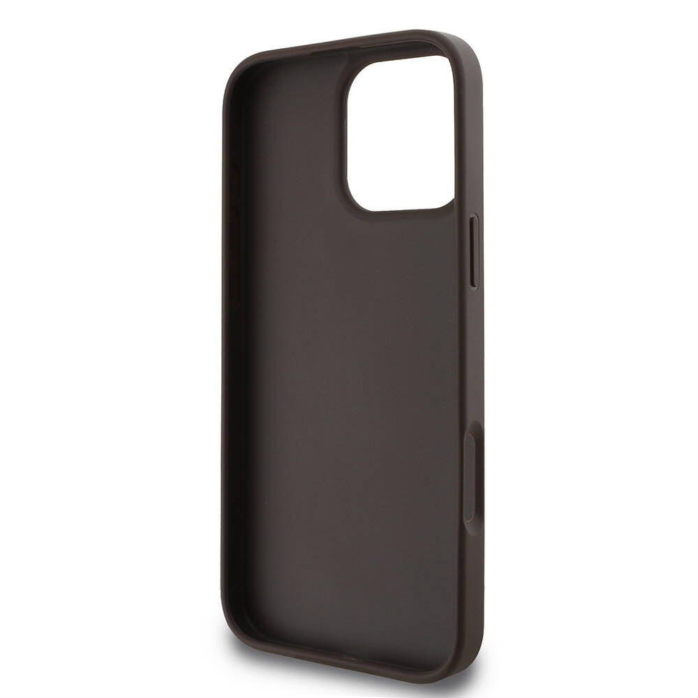 Apple iPhone 16 Pro Kılıf Guess Orjinal Lisanslı PU Deri 4G Desenli Metal Büyük 4G ve Yazı Logolu Kapak Siyah