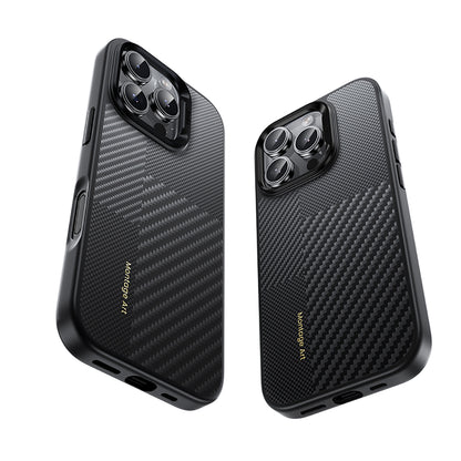 Apple iPhone 16 Pro Kılıf Karbon Fiber M-safe Şarj Özellikli Kamera Kontrol Butonlu Benks Hybrid ArmorPro Montage Kevlar Kapak Siyah