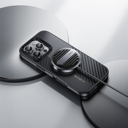 Apple iPhone 16 Pro Kılıf Karbon Fiber M-safe Şarj Özellikli Kamera Kontrol Butonlu Benks Hybrid ArmorPro Montage Kevlar Kapak Siyah