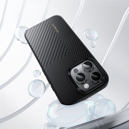 Apple iPhone 16 Pro Kılıf Karbon Fiber M-safe Şarj Özellikli Kamera Kontrol Butonlu Benks Hybrid ArmorPro Montage Kevlar Kapak Siyah