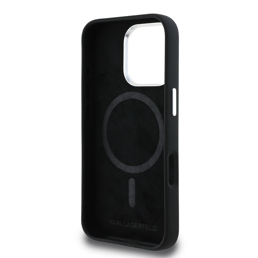 Apple iPhone 16 Pro Kılıf Karl Lagerfeld Orjinal Lisanslı Karl & Choupette Sketch Logo Sililkon Kapak Siyah