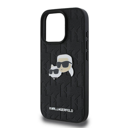 Apple iPhone 16 Pro Kılıf Karl Lagerfeld Orjinal Lisanslı K&C Heads Monogram Pin Kapak Siyah