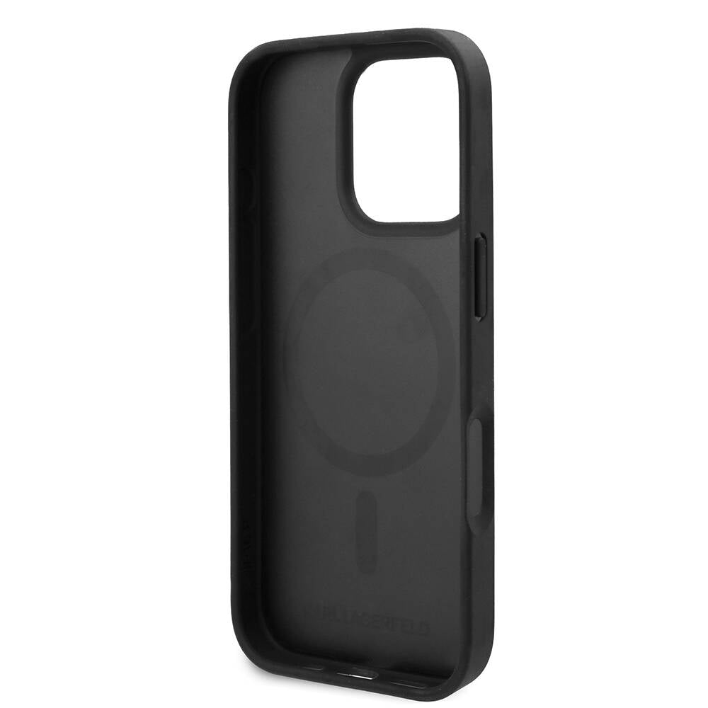 Apple iPhone 16 Pro Kılıf Karl Lagerfeld Orjinal Lisanslı M-safe Şarj Özellikli KL Yazılı Hot Stamp Kapak Krem