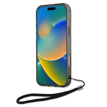 Apple iPhone 16 Pro Kılıf Karl Lagerfeld Orjinal Lisanslı KL Desenli Saydam Bilek Askı İpli Klasik Logolu Kapak Siyah