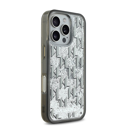 Apple iPhone 16 Pro Kılıf Karl Lagerfeld Orjinal Lisanslı Simli KL Yazılı Monogram Gradient Kapak Siyah