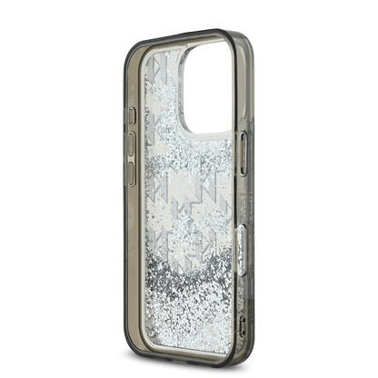 Apple iPhone 16 Pro Kılıf Karl Lagerfeld Orjinal Lisanslı Simli KL Yazılı Monogram Gradient Kapak Siyah