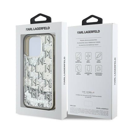 Apple iPhone 16 Pro Kılıf Karl Lagerfeld Orjinal Lisanslı Simli KL Yazılı Monogram Gradient Kapak Siyah