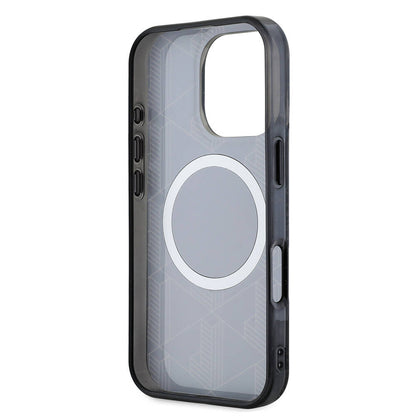 Apple iPhone 16 Pro Kılıf Lacoste Orjinal Lisanslı M-safe Şarj Özellikli IML Baskılı Gümüş Timsah Logolu Monogram Kapak Siyah