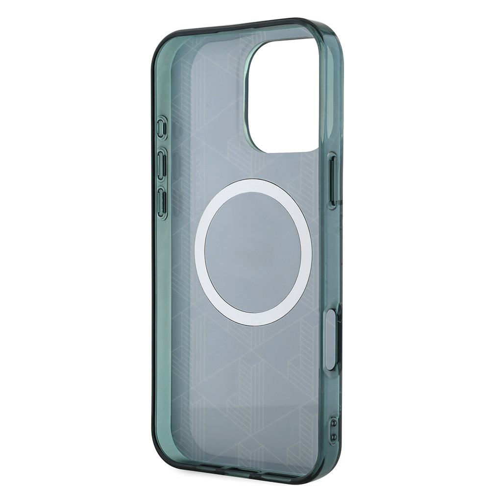 Apple iPhone 16 Pro Kılıf Lacoste Orjinal Lisanslı M-safe Şarj Özellikli IML Baskılı Gümüş Timsah Logolu Monogram Kapak Yeşil