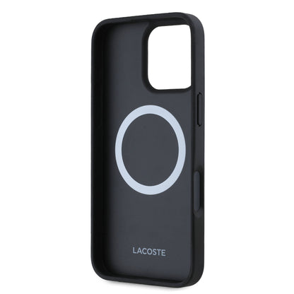 Apple iPhone 16 Pro Kılıf Lacoste Orjinal Lisanslı M-safe Şarj Özellikli Mono Vintage Logo Kapak Siyah