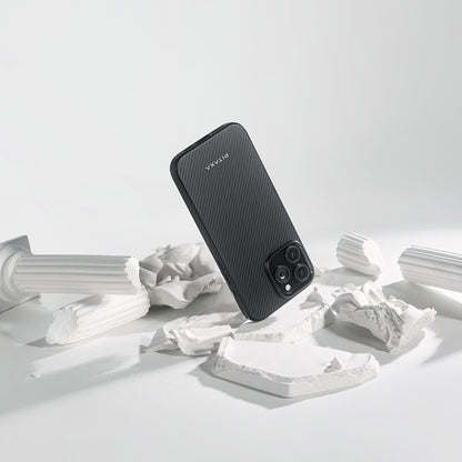 Apple iPhone 16 Pro Kılıf M-safe Şarj Özellikli Aramid Fiber Pitaka Military-Grade Classic Serisi New Logo Black-Grey Twill Kapak