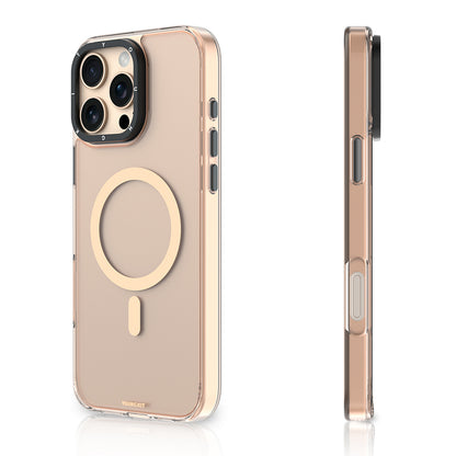 Apple iPhone 16 Pro Kılıf M-safe Şarj Özellikli Cam Arka Yüzey TPU Youngkit Gemstone Clear Serisi Kapak Gold