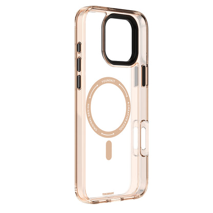 Apple iPhone 16 Pro Kılıf M-safe Şarj Özellikli Cam Arka Yüzey TPU Youngkit Gemstone Clear Serisi Kapak Gold