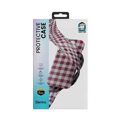 Apple iPhone 16 Pro Kılıf M-safe Şarj Özellikli Ekose Tasarımlı Benks ArmorVichy Kevlar Kapak Siyah