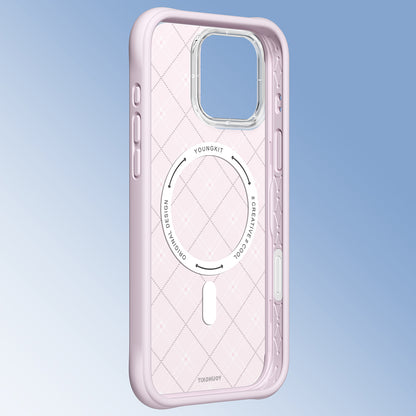 Apple iPhone 16 Pro Kılıf M-safe Şarj Özellikli Youngkit Argyle Serisi Kapak Mavi