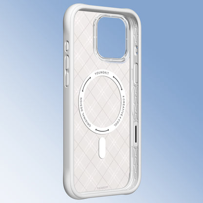 Apple iPhone 16 Pro Kılıf M-safe Şarj Özellikli Youngkit Argyle Serisi Kapak Mavi