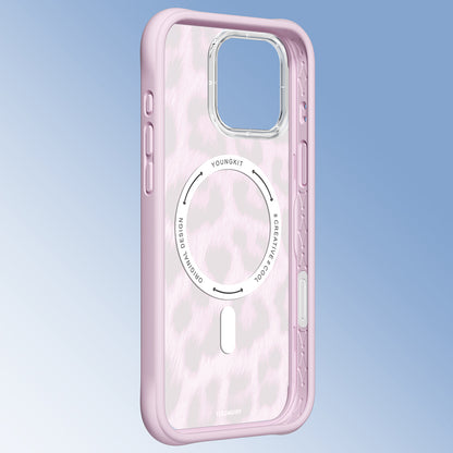 Apple iPhone 16 Pro Kılıf M-safe Şarj Özellikli Youngkit Leopard Serisi Kapak Pembe