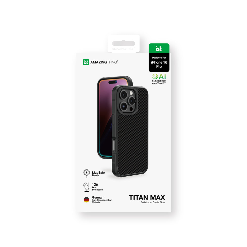 Apple iPhone 16 Pro Kılıf M-safe Şarj Özellikli 1500D Aramid Fiber Amazingthing Titan Max Serisi Kapak Siyah